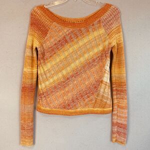 Free People Ribbed Knit Sweater Orange Rust Ombre Gradient Long Sleeve Top Small